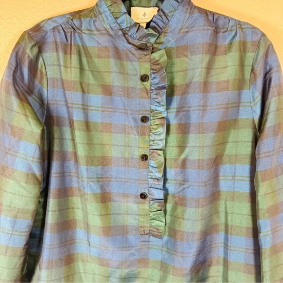 Tuckernuck Green and Blue Plaid Ruffle-Front Long-Sleeve Dress - Picture 6 of 10